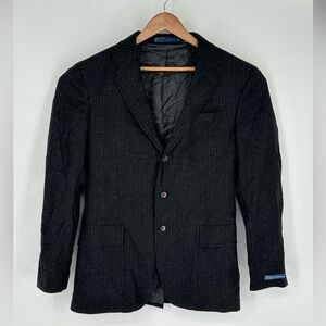 NEW Polo RALPH LAUREN Mens Sz 40L Soft Wool Black Pinstriped Blazer Italy Y9